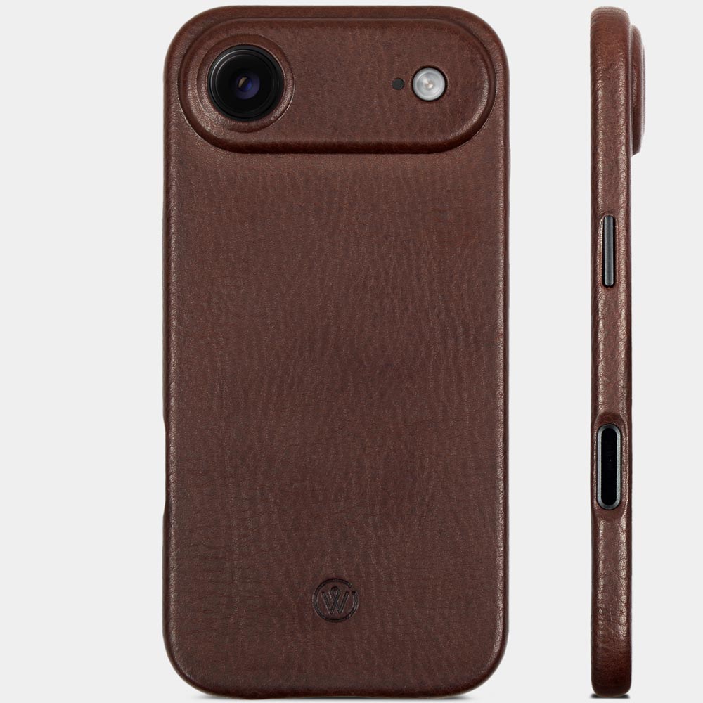 iPhone 17 Air Hülle Leder Dunkle Braun – Seitenansicht mit präzise integrierter Kamerataste