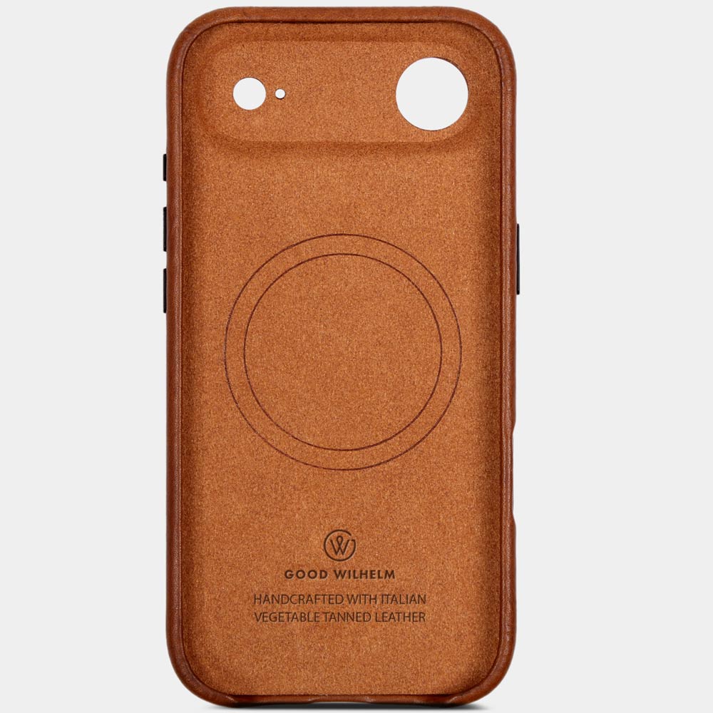 Innenansicht iPhone 17 Air Hülle Leder Cognac Braun mit weichem Mikrofaserfutter