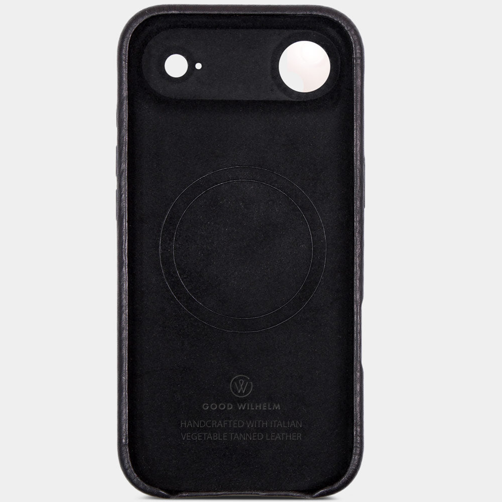 iPhone 17 Air Lederhülle Schwarz mit Mikrofaser-Innenfutter zum Schutz vor Kratzern