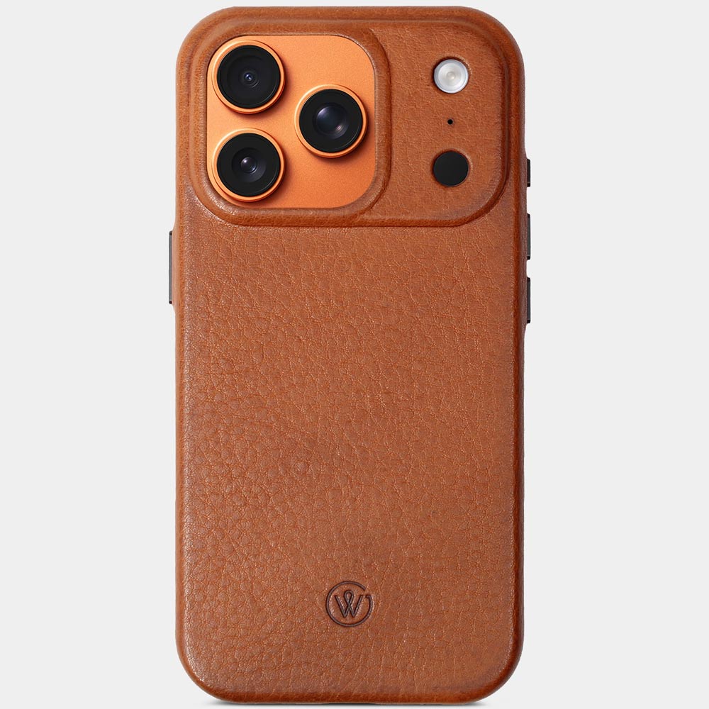 iPhone 17 Pro Hülle Leder Cognac Braun von Good Wilhelm – Vorderseite mit eingelegtem iPhone, hochwertige Echtleder Schutzhülle, auch für iPhone 17 Pro Max Hülle Leder