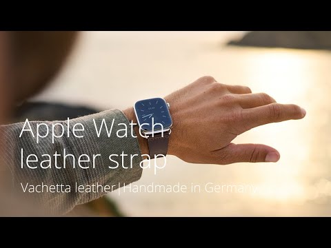 Video zeigt einen Mann, der sich das farblich passende Apple Lederarmband von Goodwilhelm raussucht und anzieht