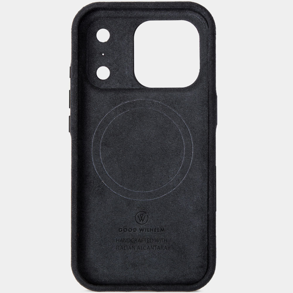 iPhone 17 Pro Alcantarahülle Midnight Black – Innenseite aus Alcantara, edle Schutzhülle von Good Wilhelm, kompatibel mit iPhone 17 Pro Max